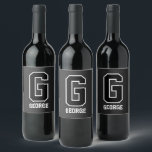 Custom Personalised Black & White Monogram Wine Label<br><div class="desc">Turn any bottle into a personalised gift with this stylish black-and-white monogram wine label. Fully customisable—update initials,  colours,  and background to create a unique touch for special occasions. Perfect for birthdays,  anniversaries,  or celebrations. Personalise today!</div>