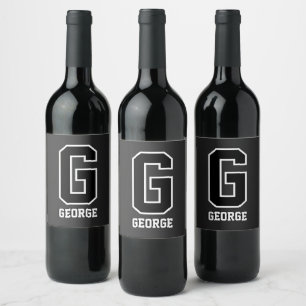 Custom Personalised Black & White Monogram Wine Label