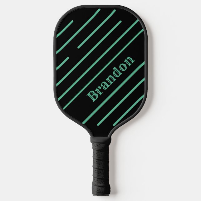 Custom Personalised Black with Teal Lines Pickleball Paddle (Front)
