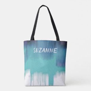 custom personalised blue abstract art tote bag