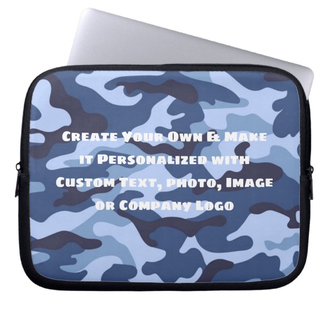 Custom Personalised Blue and Black Camo Laptop Sleeve (Front)