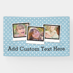 Custom Personalised Blue Polka Dot 3 Photo Banner