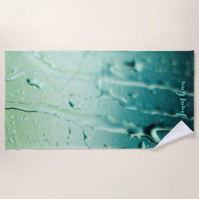 Custom Personalised Blue Raindrops Bachelorette  Beach Towel (Front)