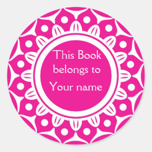 Custom Personalised Bookplates - Pink And White Classic Round Sticker