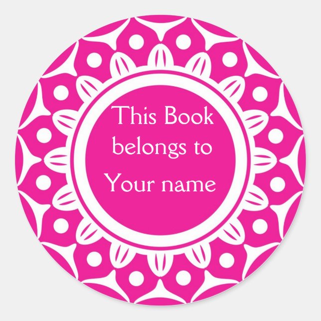 Custom Personalised Bookplates - Pink And White Classic Round Sticker (Front)