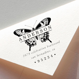 Custom Personalised Butterfly Bold Name & Address Rubber Stamp