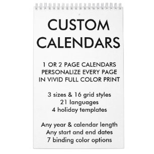Custom Personalised Calendar Blank Template