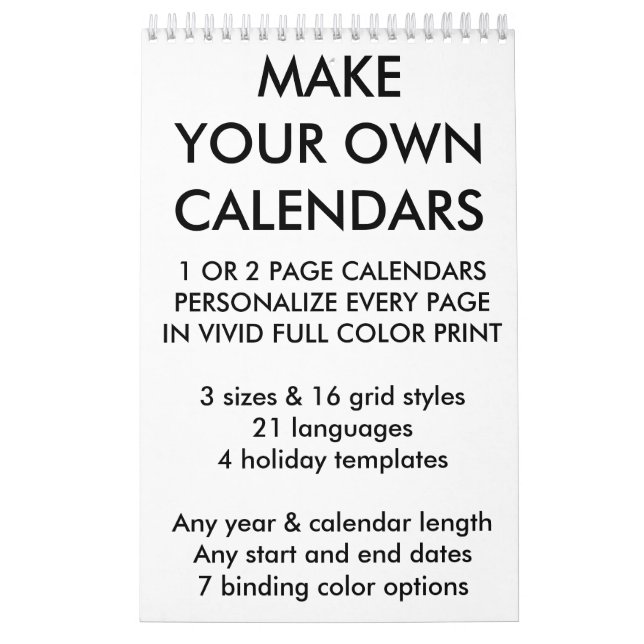 Custom Personalised Calendar Blank Template (Cover)