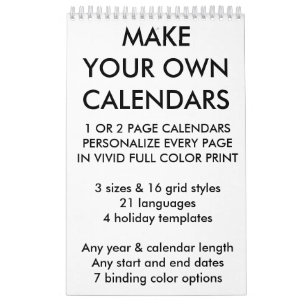 Custom Personalised Calendar Blank Template