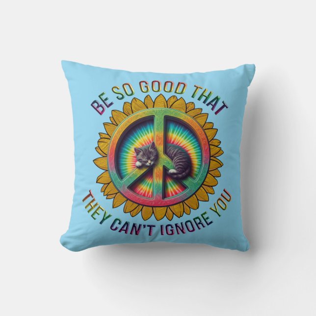 Custom Personalised Cat  Peace Hippie Tie Dye  Cushion (Front)
