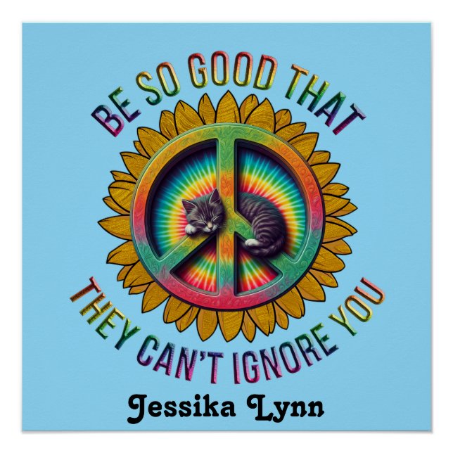 Custom Personalised Cat  Peace Hippie Tie Dye  Poster (Front)