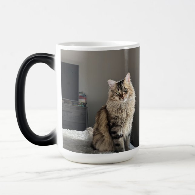 Custom Personalised Cat Photo Collage Tall Coffee Magic Mug (Left)