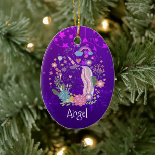 Custom Personalised Christmas Purple Unicorn Ceramic Tree Decoration