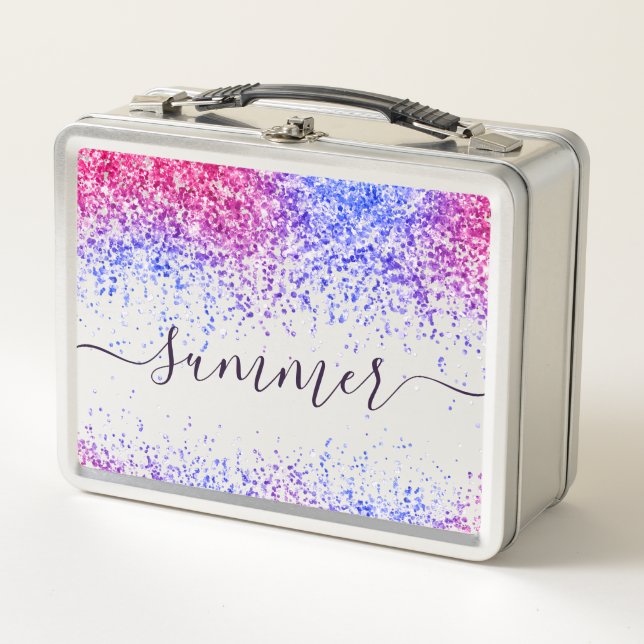 Custom Personalised Colourful Glitter Sparkles  Metal Lunch Box (Front)