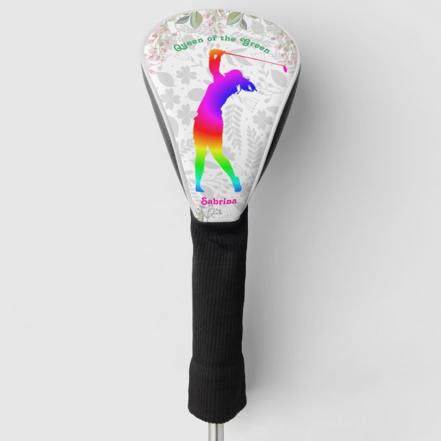 Custom Personalised colourful Queen of the Green G Golf Head Cover (Front)