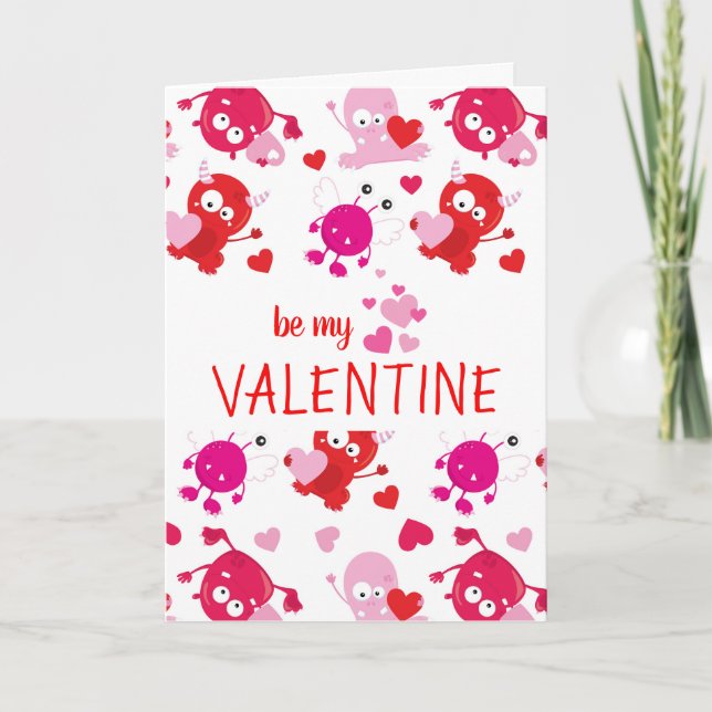 Custom Personalised Cute Monster Valentine's Day Holiday Card (Front)