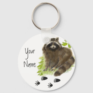 Custom, Personalised Cute Racoon Tracks Key Ring