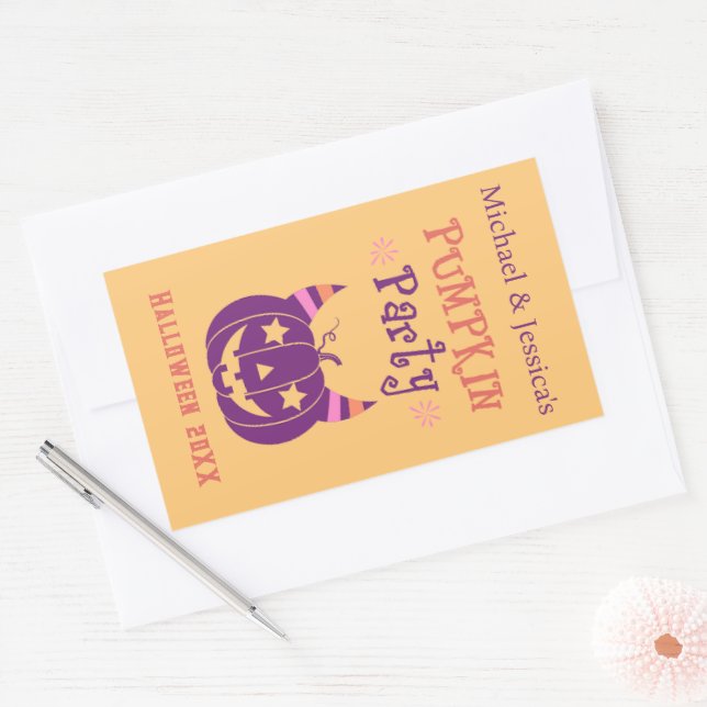 Custom Personalised Devil Horns Pumpkin Party Rectangular Sticker (Envelope)