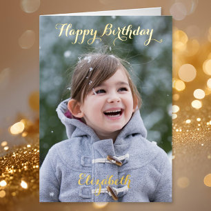 Custom Personalised DIY Photo Happy Birthday Gold Foil Greeting Card