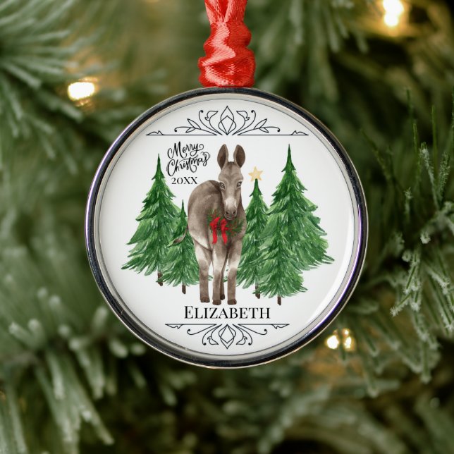 Custom Personalised Donkey Christmas Metal Tree Decoration (Tree)