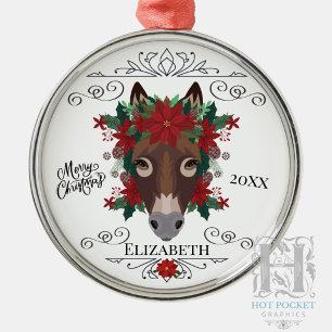 Custom Personalised Donkey Christmas Metal Tree Decoration