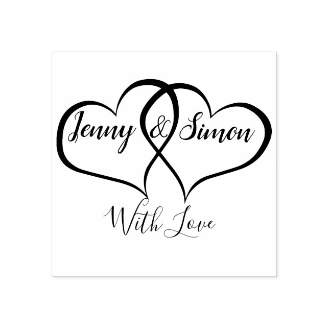 Custom Personalised Double Heart Wedding Rubber Stamp (Imprint)