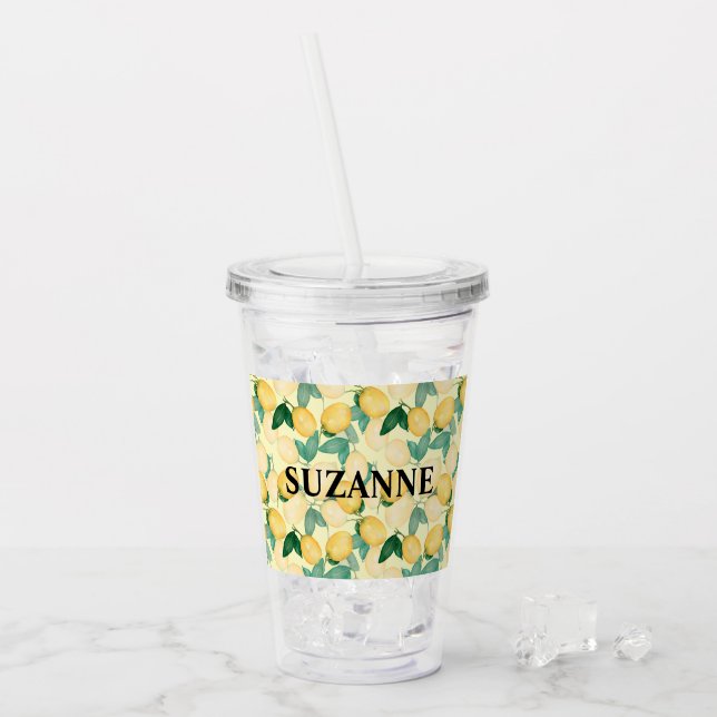 Custom Personalised Elegant Lemons and Leaves Acrylic Tumbler (Front Ice)