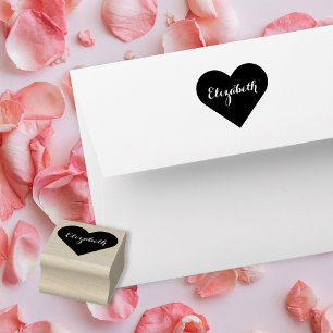 Custom Personalised Elegant Script Name Heart Love Rubber Stamp