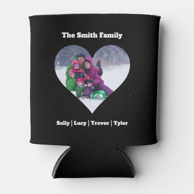 Custom Personalised Family Heart Template  Can Cooler (Front)