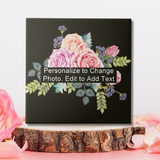 Custom Personalised Floral Photo Artwork Name Text Tile