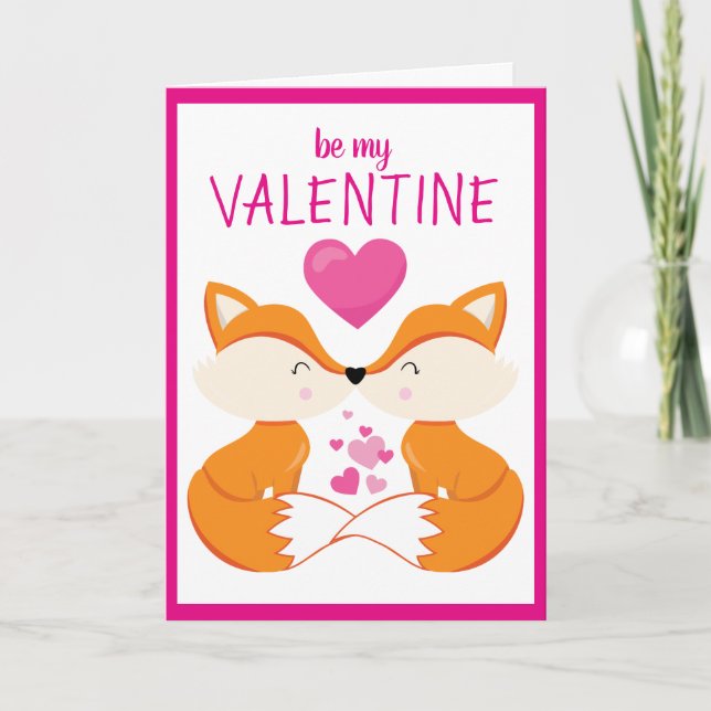 Custom Personalised Fox Heart Valentine's Day Holiday Card (Front)