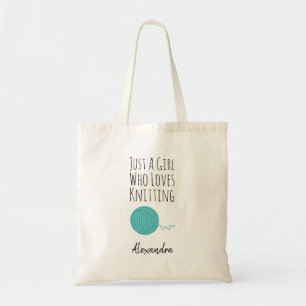 Custom Personalised Girl Knitter Knitting Tote Bag