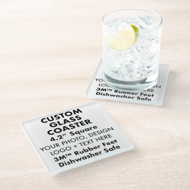 Custom Personalised Glass Coaster with Rubber Feet (Angled)