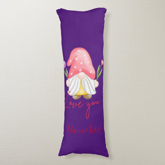 Custom personalised gnome valentine's day body cushion (Front Vertical)