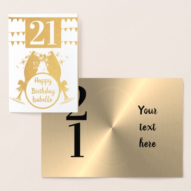 Custom Personalised Gold 21st Birthday Card (Display)