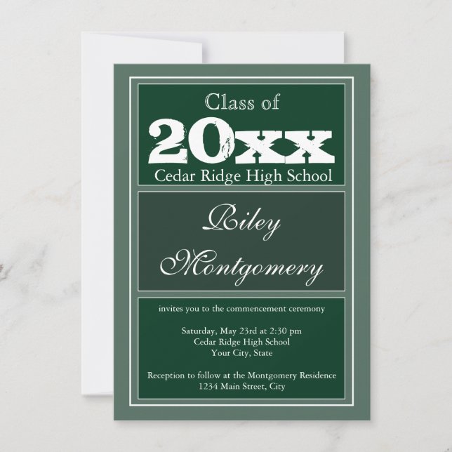 Custom Personalised Graduation Announcements Green (Front)