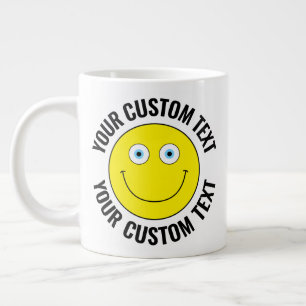 Custom Personalised Happy Face YELLOW, Blue Eyes Large Coffee Mug