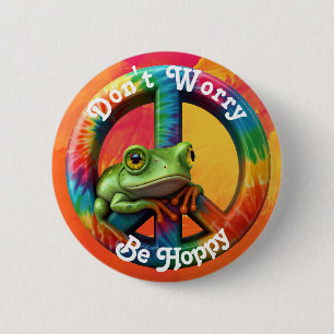 Custom Personalised Hippie Frog Peace Colourful Fu 6 Cm Round Badge