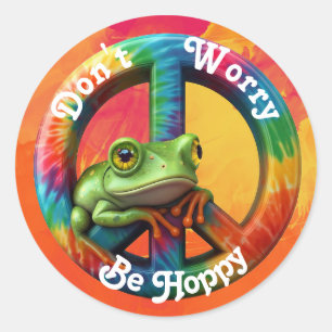 Custom Personalised Hippie Frog Peace Colourful Fu Classic Round Sticker