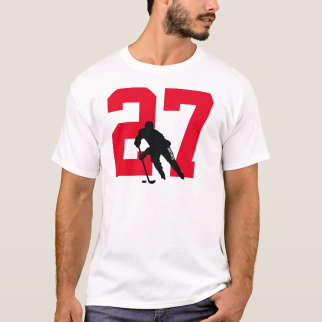 Custom Personalised Hockey Player Number Red T-Shirt (Front)