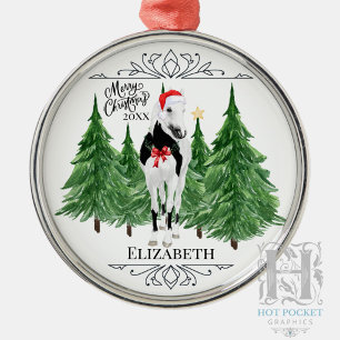 Custom Personalised Horse Watercolor Christmas Metal Tree Decoration