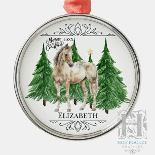 Custom Personalised Horse Watercolor Christmas Metal Tree Decoration