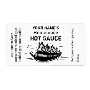 Custom Personalised Hot Sauce Woodcut Black Chilli