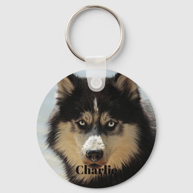 Custom Personalised Husky Dog Photo Name Key Ring (Front)