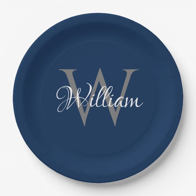Custom Personalised Initial Script Monogram Paper Plate (Front)