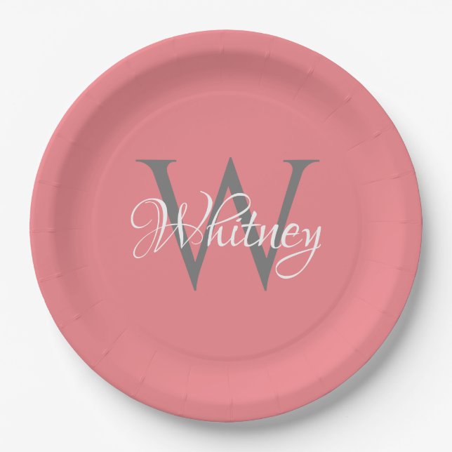 Custom Personalised Initial Script Monogram Paper Plate (Front)