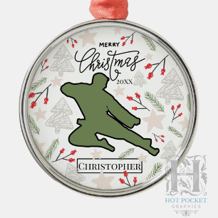 Custom Personalised Karate Martial Arts Christmas Metal Tree Decoration