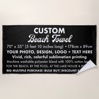 Custom Personalised Large Black Beach Towel 5' 10"