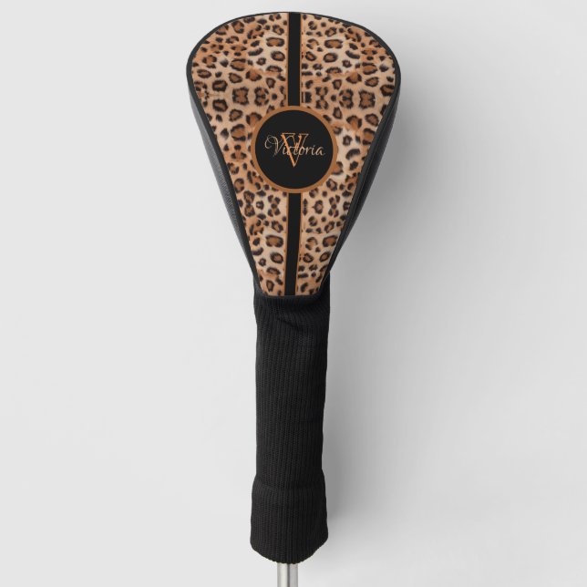 Custom Personalised Leopard Print Golf Head Cover (Front)