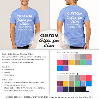 Custom personalised Men's Blue Tri-Blend T-Shirt Tri-Blend Shirt